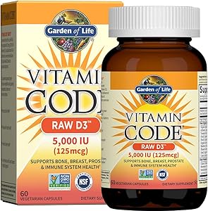 Garden of Life Vitamin D3 5000 IU, Raw Whole Food Supplements with Chlorella, Fruit, Veggies & Probiotics for Bone & Immune H