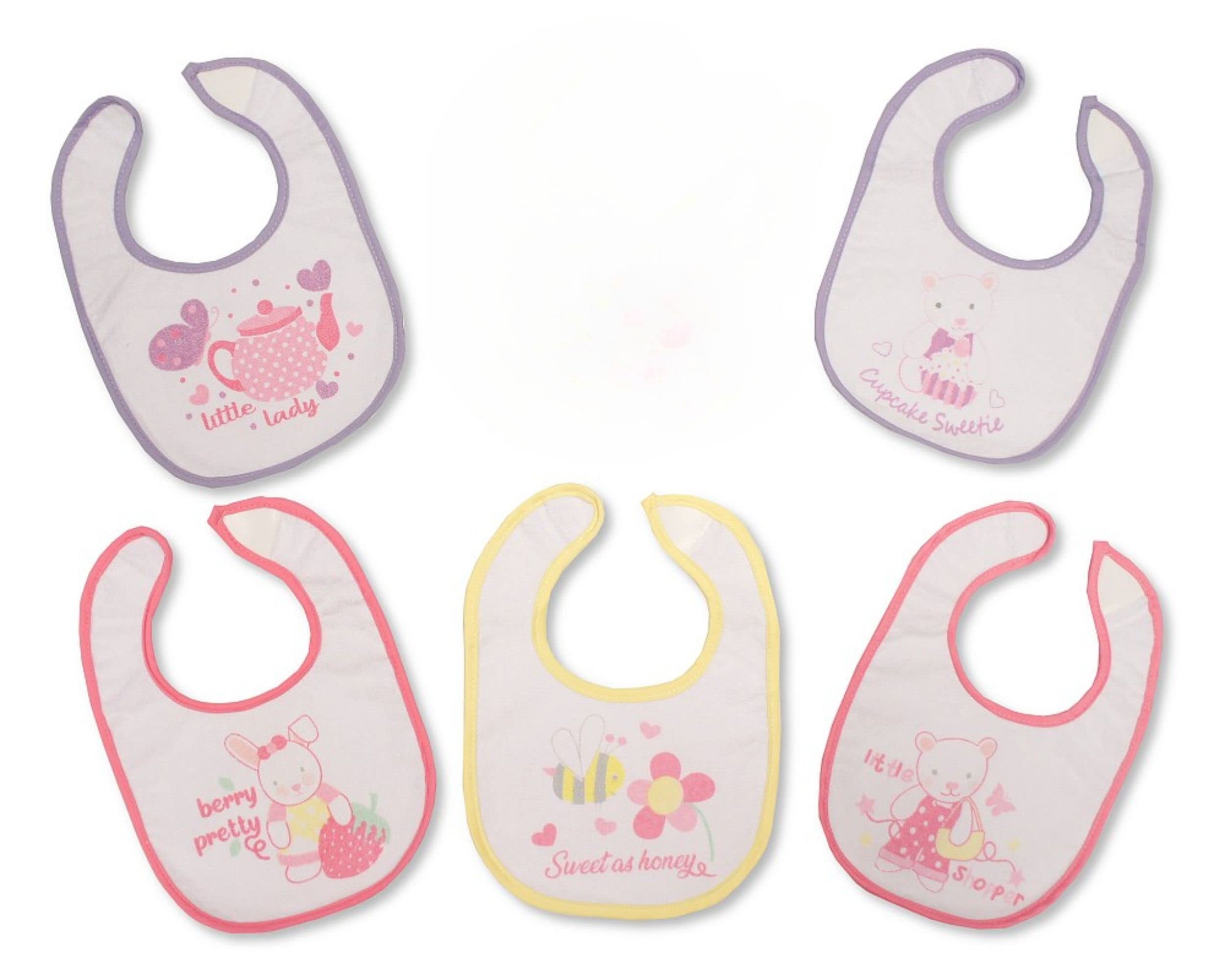 Nursery Time Baby Girl Bibs 5 Pack Feeding Pink (Pink)