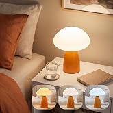 Myrauv Mushroom Lamp, 3 Color Modes Stepless Dimmable Table Lamp, Retro Ceramic Base Bedside Lamp, Decorative Lamp for Bedroo