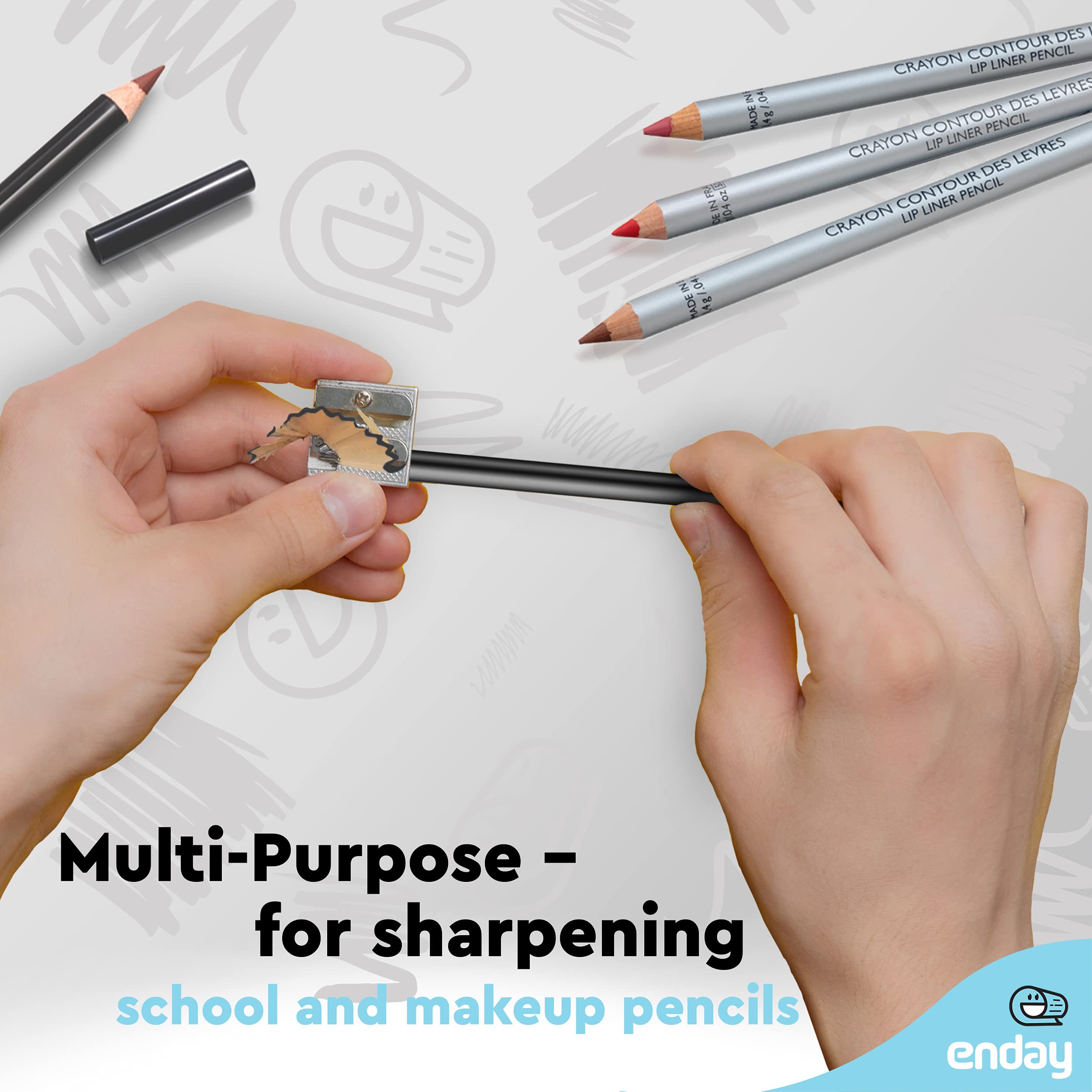 Pencil Sharpeners Double Hole Manual, Handheld Colored Pencil Sharpener Metal, School Jumbo Pencil and Crayon Sharpener for Kids & Adults, Makeup Eye Eyebrow Lip Pencil Sharpener, 3 PC – by Enday