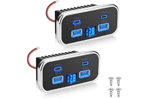Linkstyle 2PCS RV USB Outlet, 76W Dual 18W USB-A & Dual 20W PD3.0 Ports, Power Outlet Panel with Voltmeter for 12V/24V Car Tr