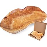 BTEOBFY Natural Wood Fruit Bowl 11-13 inch, Unique Handmade Wood Serving Platter, Wood Fruit Snack Dish for Sandwich Bread Serving, Appetizer Display, Vintage Ring Dish, Hand Carved Artworks