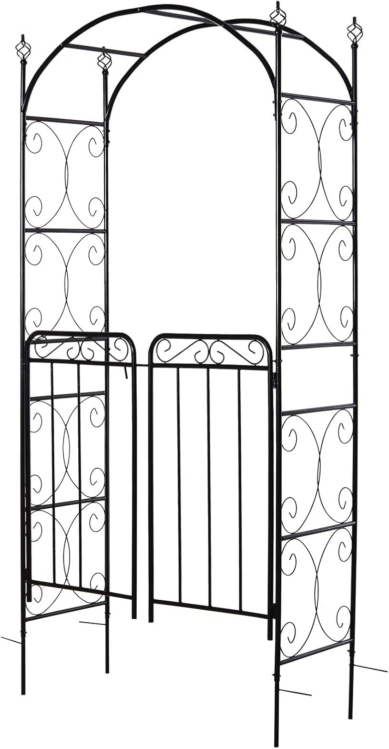 Outsunny Torbogen, Rankgitter, Pflanzbogen, Rankhilfe, Garten, Bogendach, Wetterfest, Metall, Schwarz, 108 x 45 x 215 cm