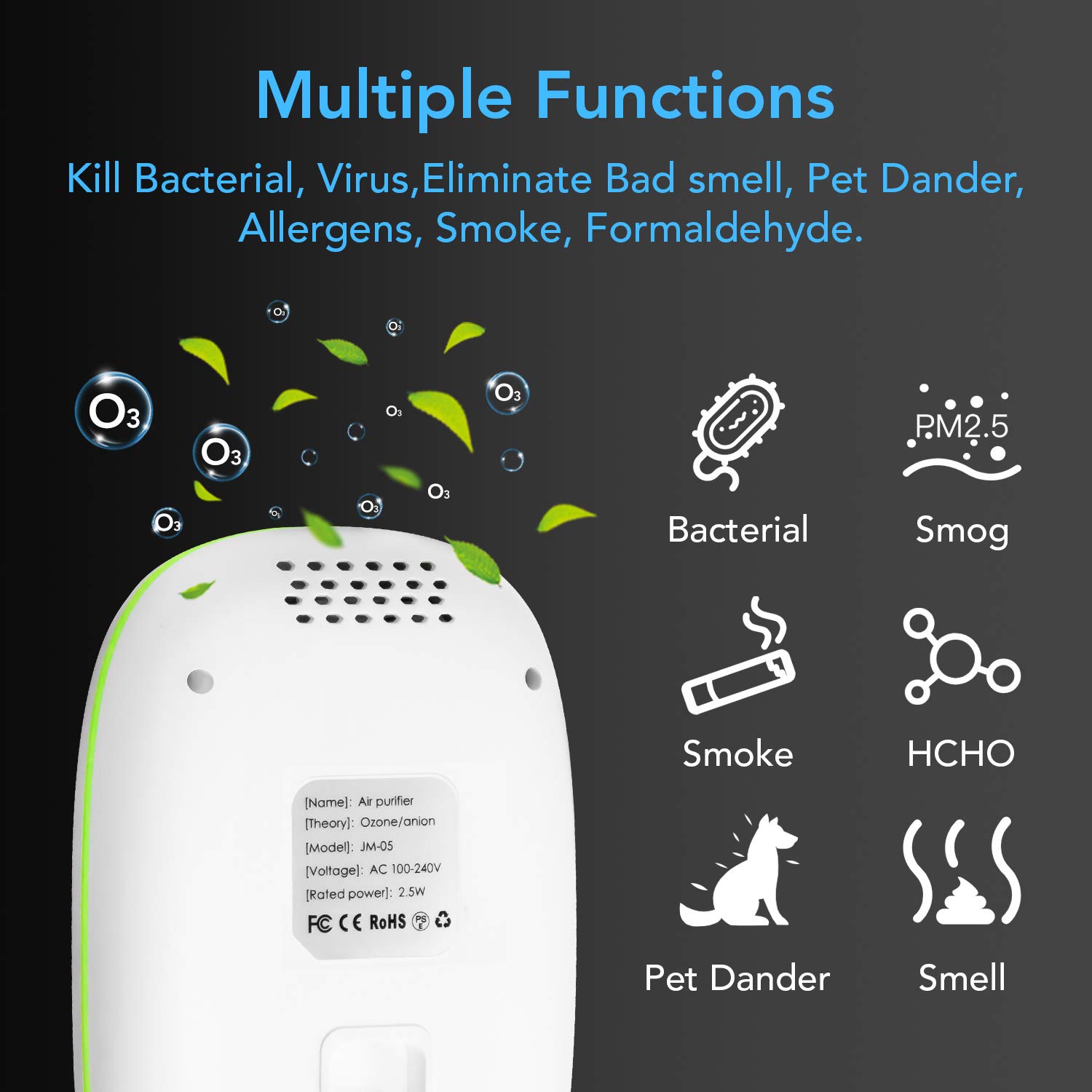 AMORCASA Ozone & Anion Air Purifier 2 in 1 Plug in, Compact Size, Purifying Air Eliminate Odor