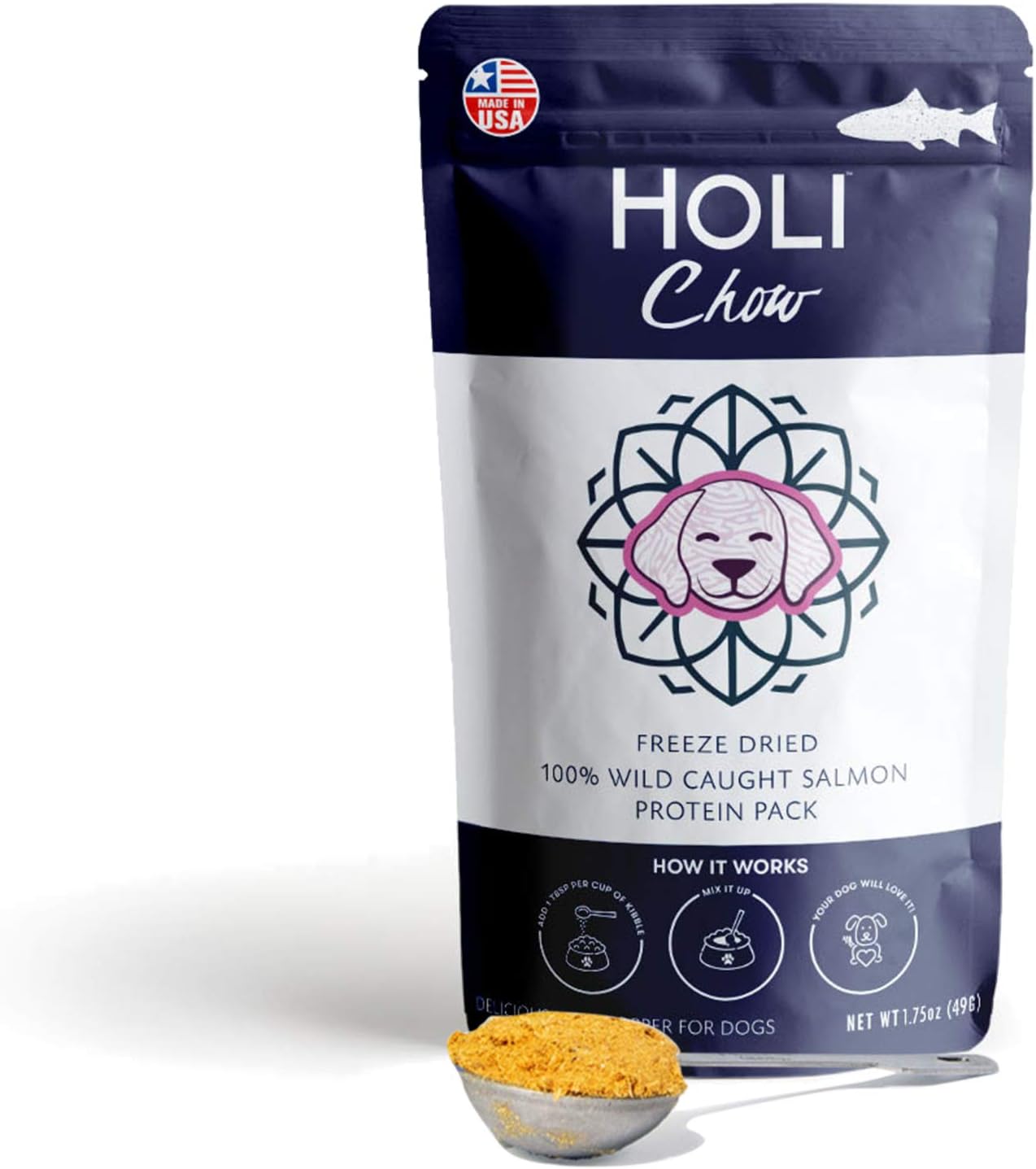 HOLI Wild Caught Salmon Single Ingredient Dog Food Protein Pack Topper - Made in USA Only – Human-Grade Freeze Dried Dog Food Mix in Topping – Grain Free,Gluten Free, Soy Free – 100% All Natural