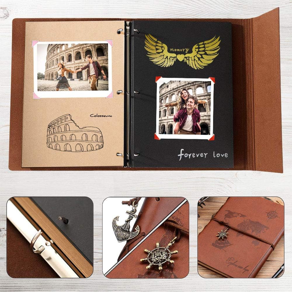 ZEEYUAN Photo Album Scrapbook World Map DIY Scrap Book Leather Album Scrapbook 60 Pages Vintage Memory Book for Birthday Valentines Anniversary - Image 4
