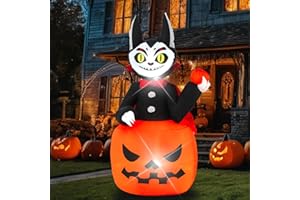 Halloween Inflatable, SHDEJTG 6FT Pumpkin Cat Inflatable Decoration with LED Lights Built-in for Outdoor, Holiday, Party, Yard, Garden