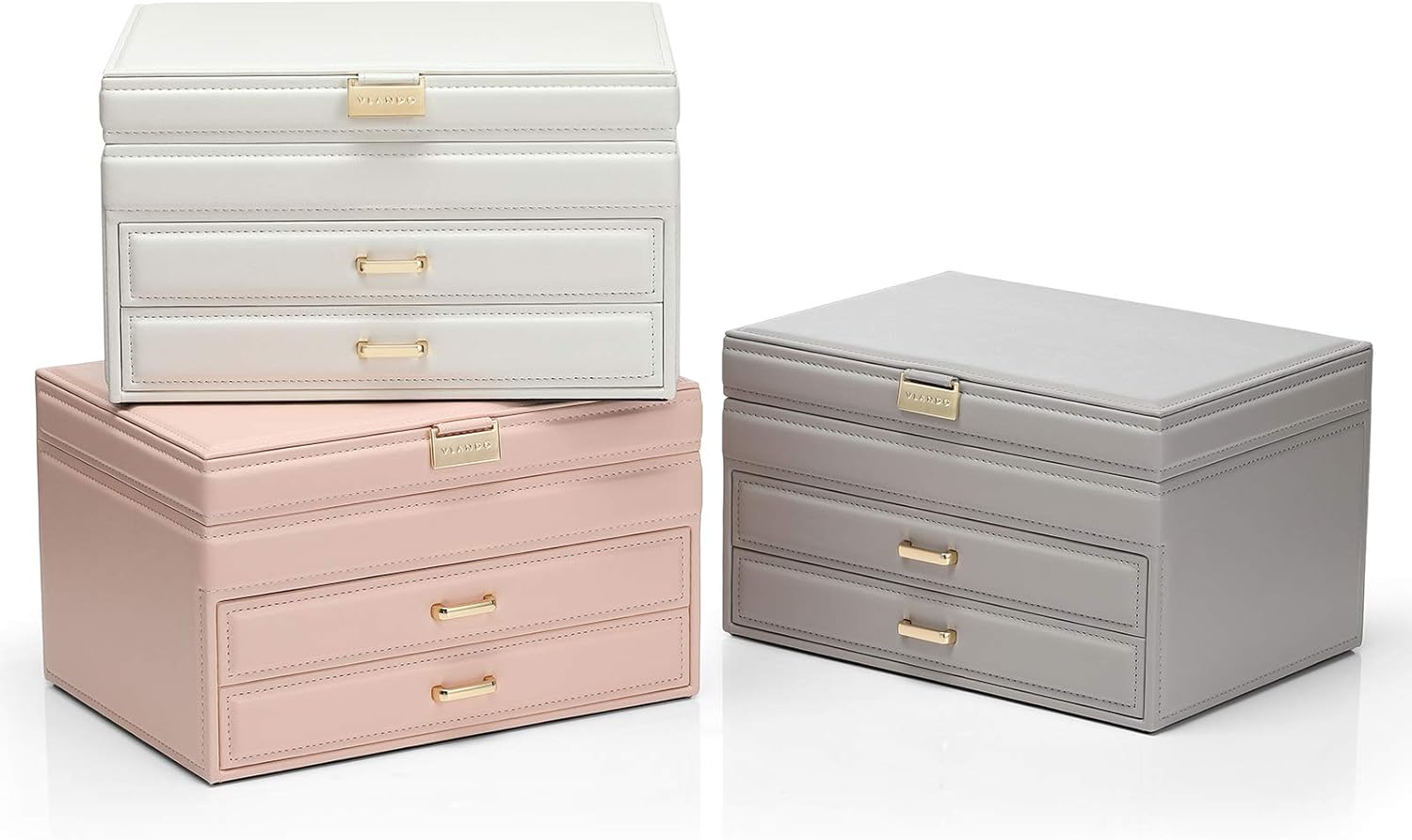 Vlando Jewelry Organizer Box Large-Capacity Jewelry Storage Box, Mirror Jewelry Storage Box, Girl/Woman Earrings, Necklace, Bracelet (Grey, Mirror Lid): Home Improvement