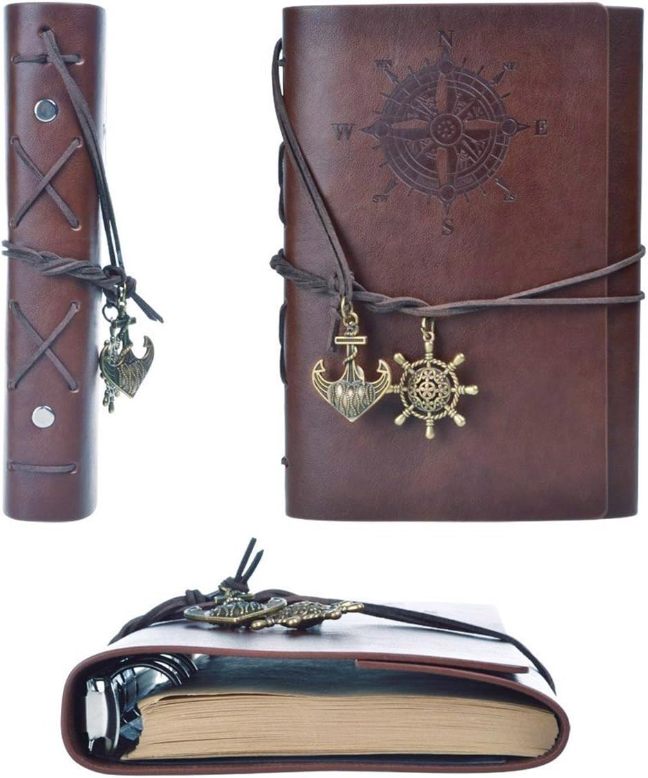 NectaRoy Retro PU Leather Cover Notebook Writing Journal Diary, Unlined Paper, Retro Pendants, Classic Embossed, Loose Leaf - Image 5