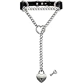 EverGlimp Handmade Black Choker Collar Necklace For Women, Punk Gothic Heart Slip Chain Long Necklace, Adjustable Buckle And Heart Padlock With Key