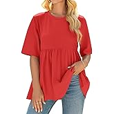 Cicy Bell Womens Summer Babydoll Tops Oversized Short Sleeve Crewneck T Shirts Peplum Casual Loose Blouse