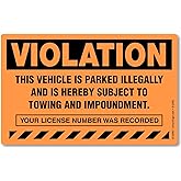 SmartSign (50-Pack) 5" x 8" 'Violation - Vehicle Illegally Parked, Subject to Towing/Impoundment' Parking Stickers with Permanent Adhesive, 4.5 mil Paper, Fluorescent Orange/Black, USA-Made