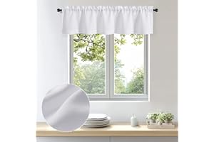 OWENIE Bob 1 PCS White Valances for Windows, Faux Linen Textured Kitchen Window Curtains Valance for Bedroom Living Room, Modern Soft Airy Solid Rod Pocket Bathroom Cafe Curtain, 60Wx14L Inch