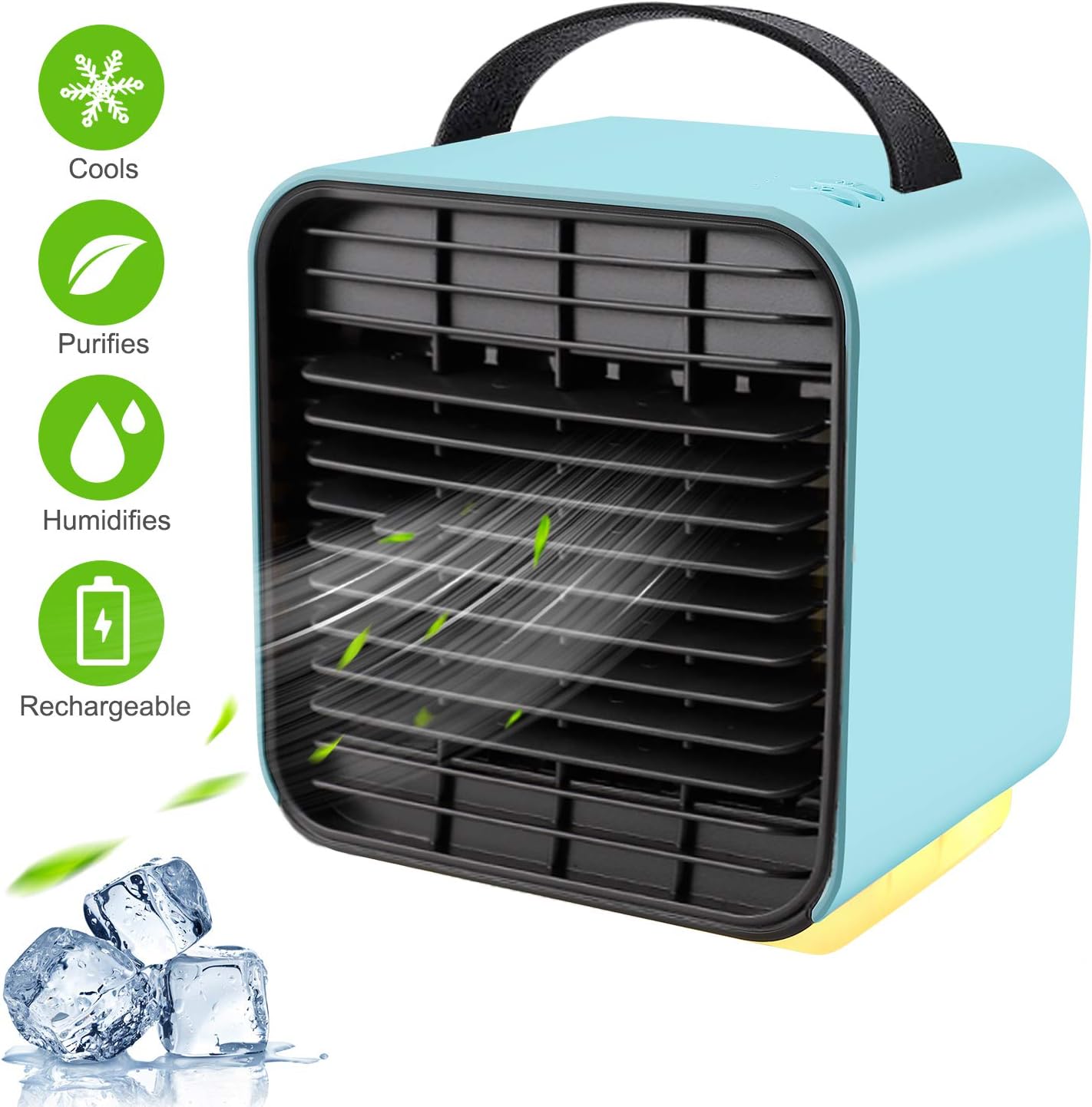 Portable Air Conditioner Fan, TOCOOL Personal Space Air Cooler Desk Fan Mini Evaporative Cooler Purifier Table Fan USB Rechargeable Fan with Handle and Night Light for Home Room Office Dorm, Blue