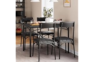 Fancihabor Dining Table Set for 4, Kitchen Table and Chairs, Rectangular Dining Room Table Set with 4 Upholstered Chairs, 5 Piece Kitchen Table Set for Small Space, Apartment, Studio, Retro Black