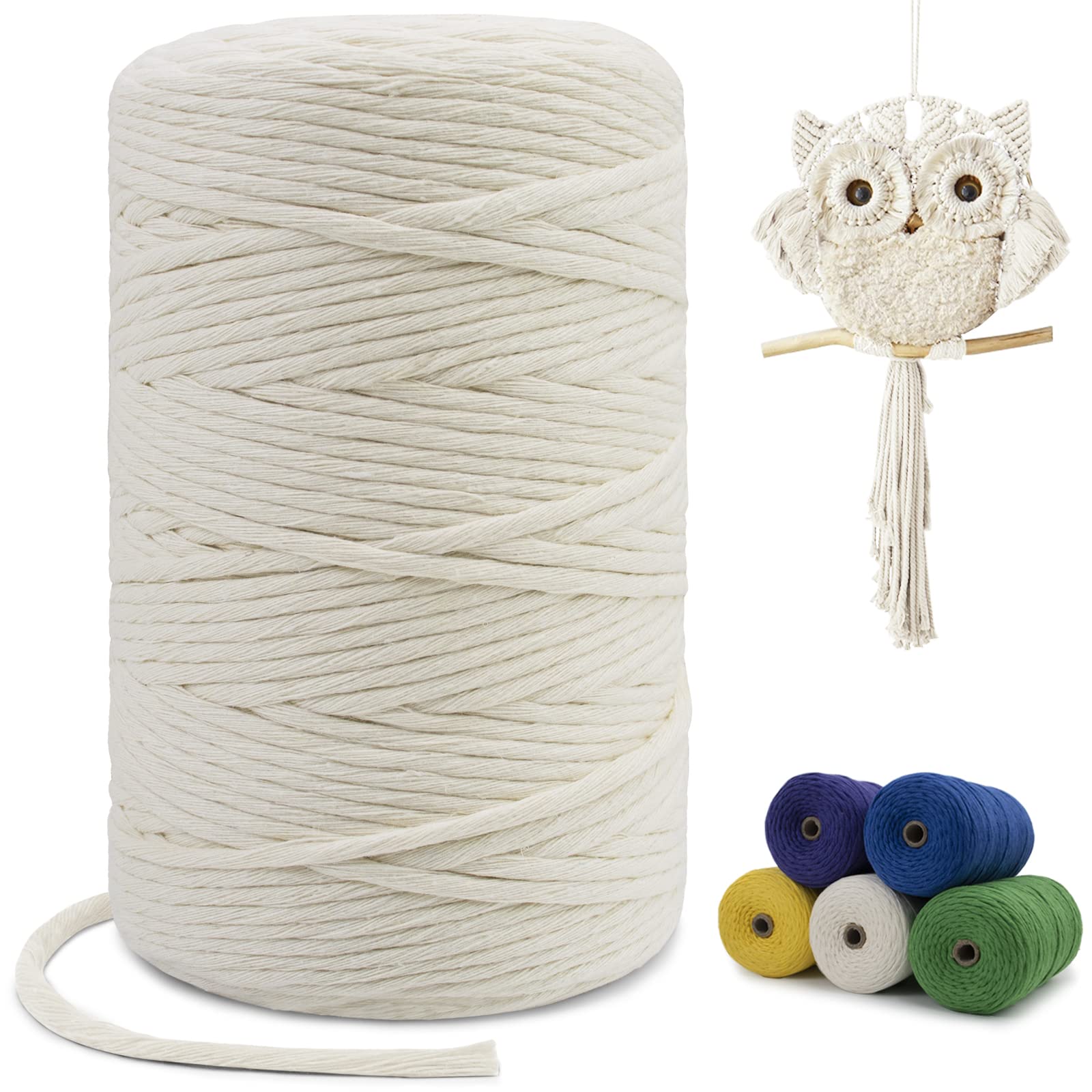 LEREATI Macrame Cord 3mm x 200m, Single Strand Thick Macrame Rope Yarn Natural Cotton Cord, Craft Macrame String for Plant Hanger, Wall Hanging, Knitting, DIY, Home Decorations (Natural) — image 1