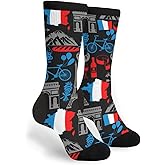 NGFF France Flag Bicycle Paris Black Men Women Casual Crazy Funny Athletic Sport Colorful Fancy Novelty Graphic Crew Tube Socks