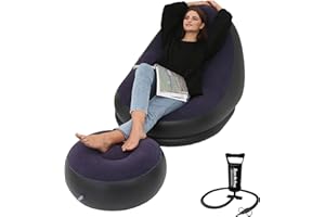 Inflatable Chair with Ottoman, Blow Up Inflatable Sofa with Air Pump Soft Foldable Lazy Sofa for Livingroom, Bedroom, Reading
