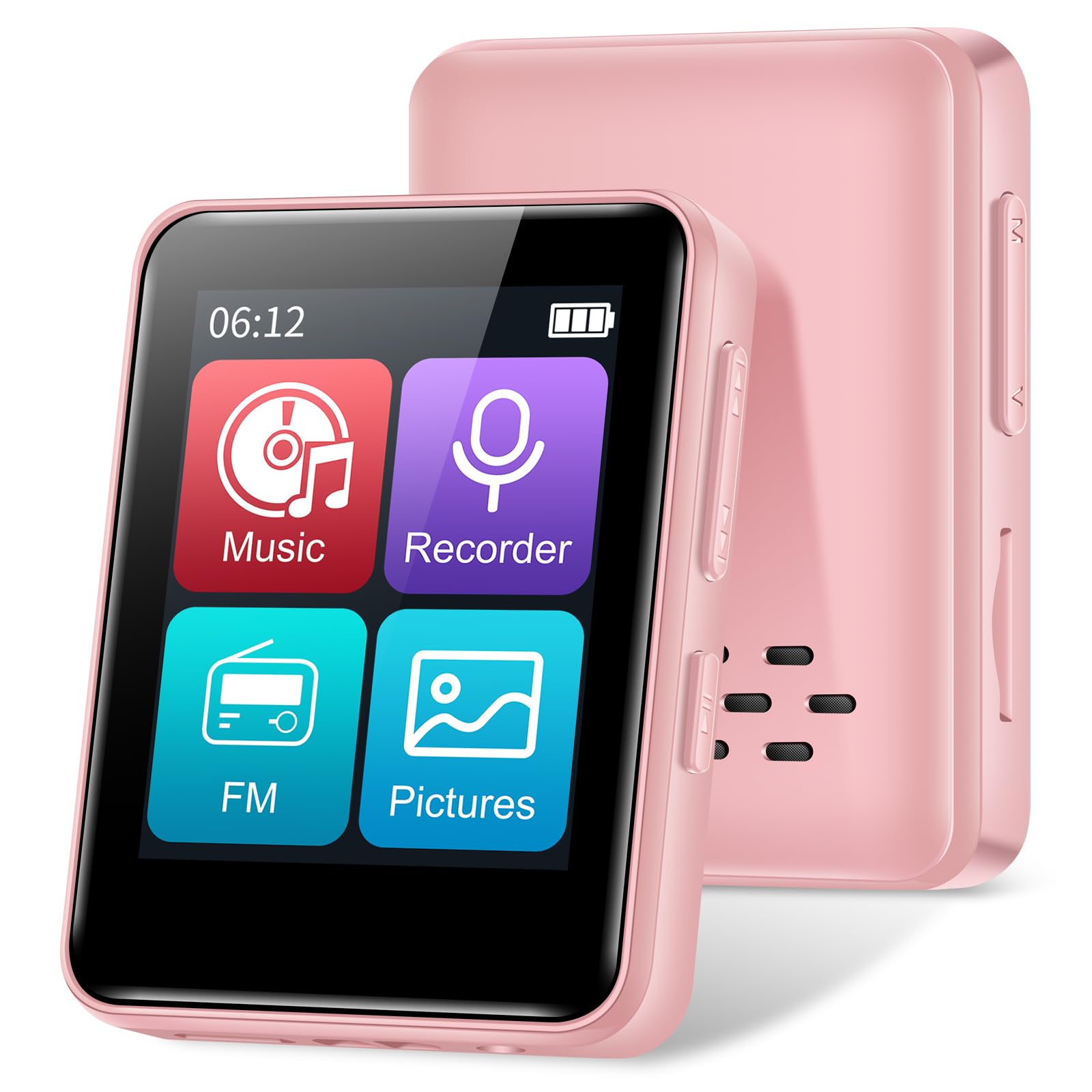 Photo 1 of MP3 Player with Bluetooth, 1.8 inch Screen Portable Music Player with Speaker, FM Radio, Recorder, Expansion to 512GB, Pink with 32GB Micro SD Card