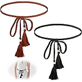 GENZYRE 2 Pcs Rope Belts for Women, Woven Beaded Tie Decorative Belts for Women Trendy, Fabric Cotton Tassels Boho Rope Belt