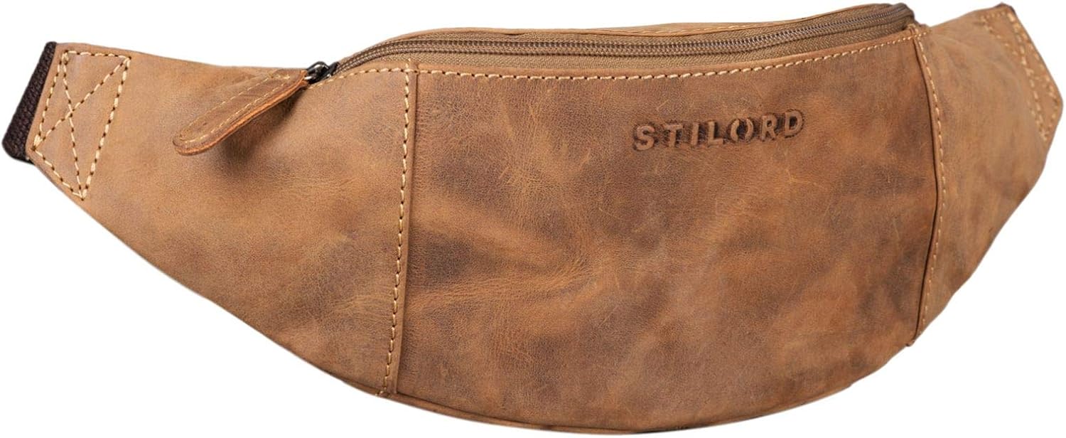 STILORD "Shawn" Large Bum Bag Leather Pouch Bag Fanny Pack Vintage Belt Bag for Men and Women Festival Travel Genuine Leather Colour:Used Look