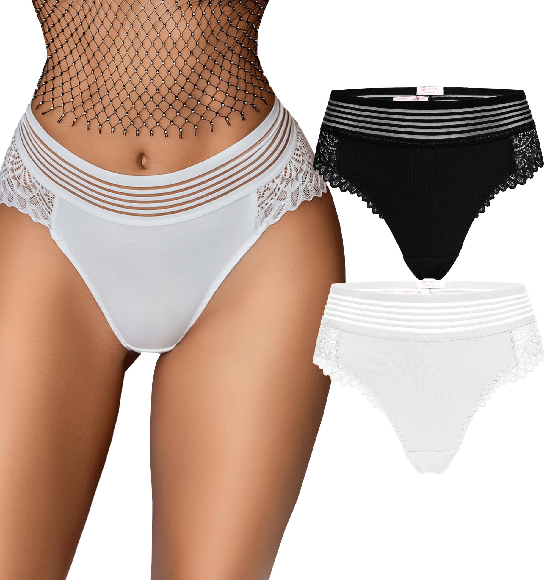 Photo 1 of Avidlove Sexy Underwear for Women Lace Panties Cheeky Hipster Underwear Stretch Briefs 2 Packs Black/White
