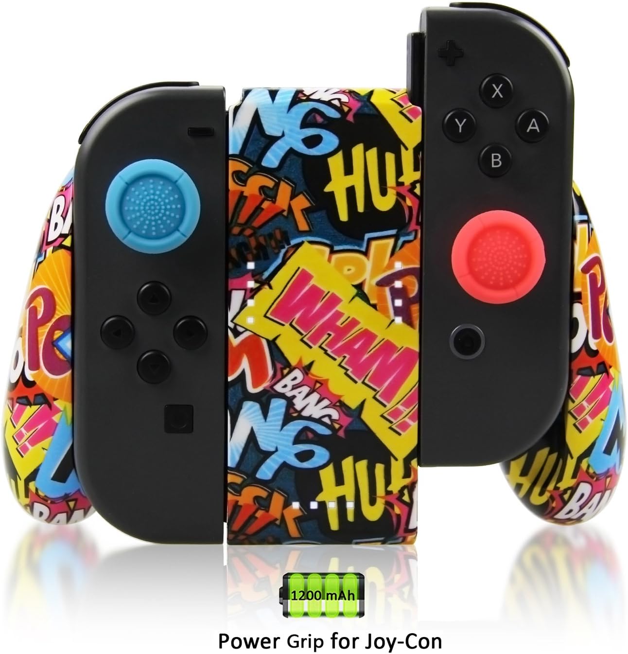 Vniqloo Joy-Con Charging Grip for Nintendo Switch, Built-in 1200mAh Rechargeable Battery, USB Type C Charging Cable and 2 Pro Thumb Grip Caps Included (Graffiti)