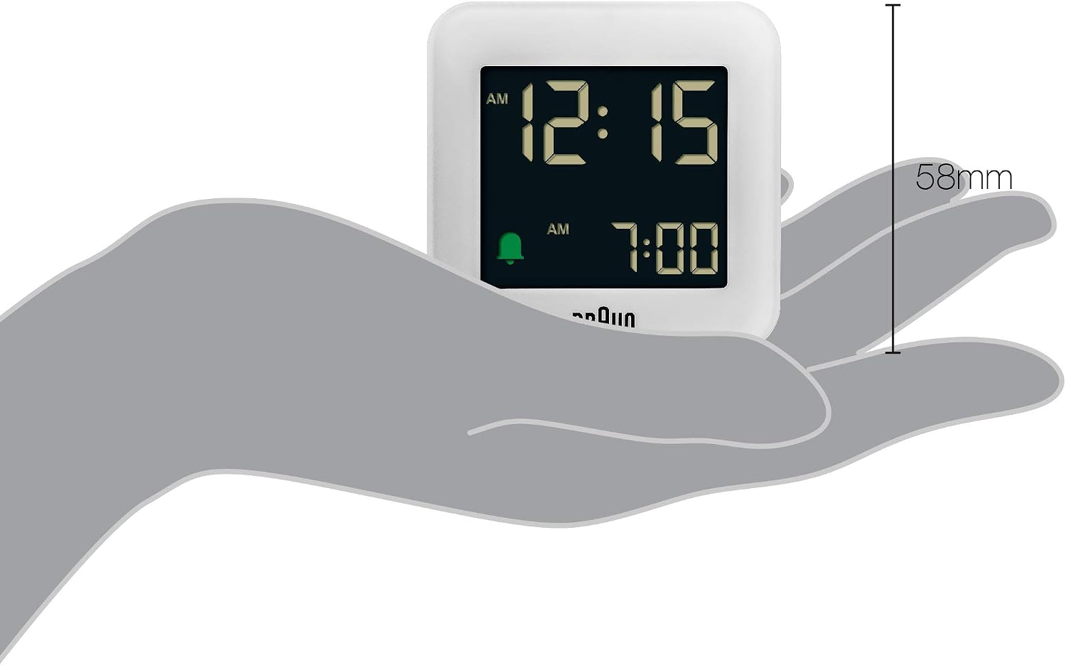 Braun Digital Travel Alarm Clock with Snooze, Compact Size, Negative LCD Display, Quick Set,Crescendo Beep Alarm in White, model BC08W - Image 4
