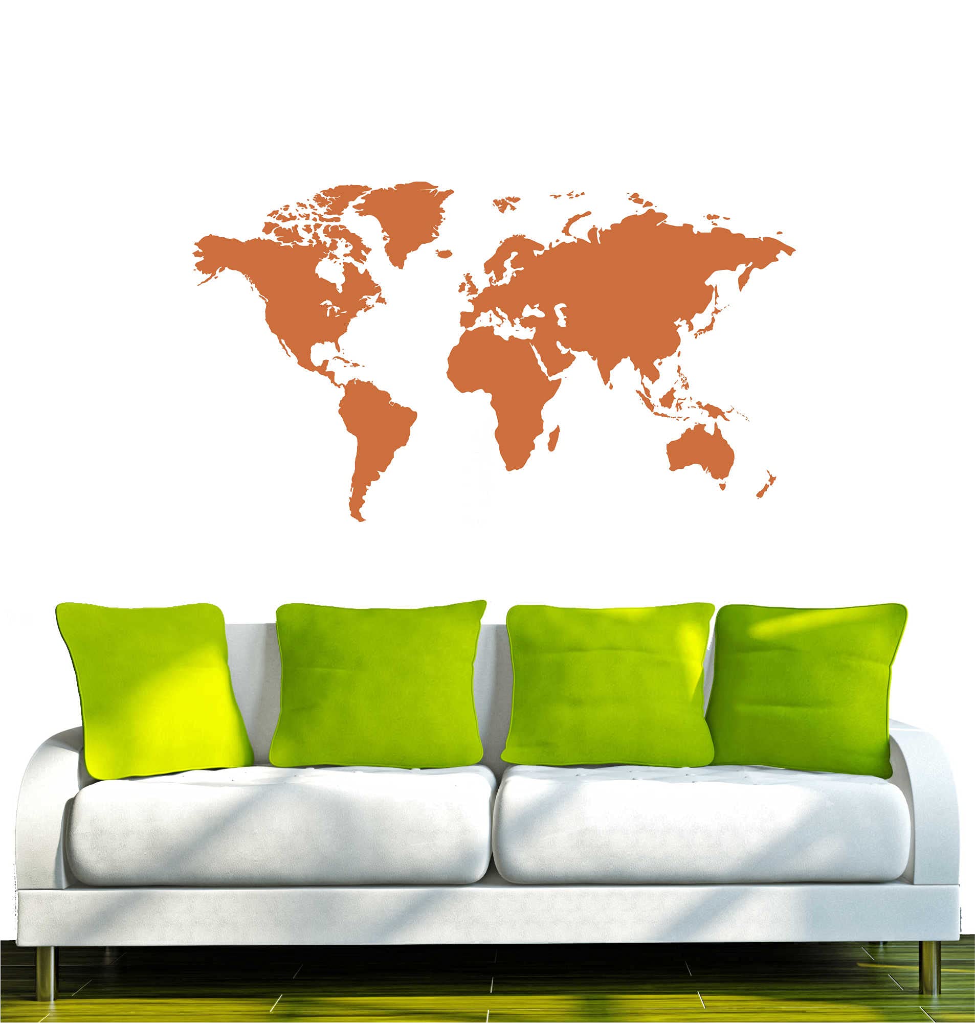 INDIGOS, Wall Decorative Sticker, Design: World Map, Brown, WG20015-80