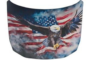 Qiyupavto American Flag Eagle Print Car Hood Cover Elastic Polyester Car Hood Protector Auto Patriotic Decorations Waterproof Sunproof Automotive Exterior Accessories