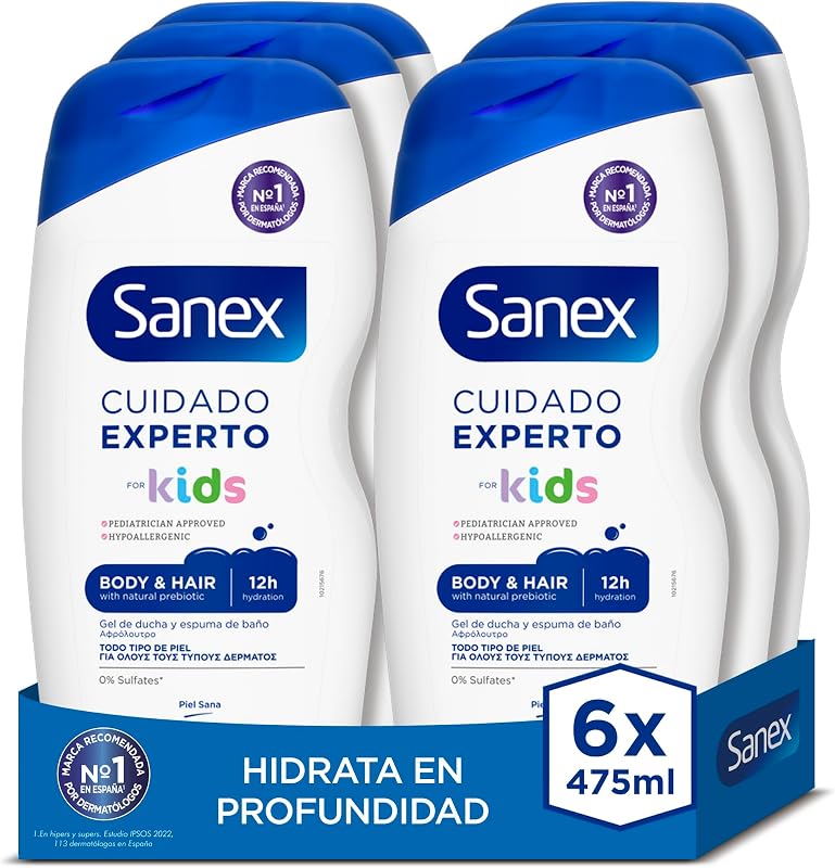 Cura Expert Kids Gel Doccia, confezione da 6 pezzi x 475 ml, gel per bambini, ipoallergenico, 12 ore di idratazione, dermatologicamente testato, approvato dai pediatri
