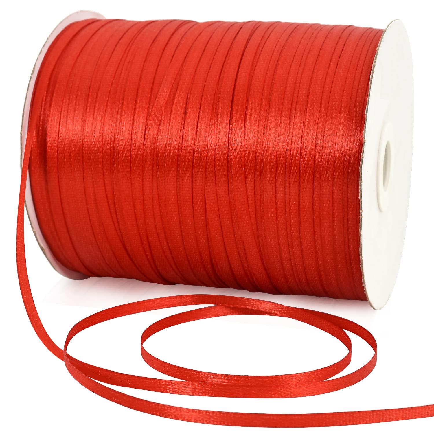 Photo 1 of 1/8 Inch x 870 Yards Red Thin Solid Satin Ribbon Giant Spool Double Face Woven Polyester Fabric Ribbons for Crafts Hanging Tags Invitation Card Balloons Bouquet Hair Gift Wrapping Party Decoration