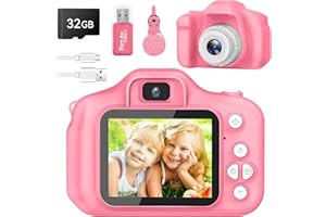 Kids Camera for Boys and Girls, GPOSY Digital Camera for Kids, Toddler Camera Christmas Birthday Toy Gifts for Kids Age 3 4 5 6 7 8 9 10 with 32GB SD Card, Video Recorder 1080P HD(Pink)