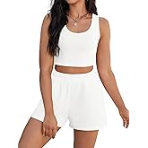 ONFERS Short Sets for Women Summer Lounge Set Ribbed Knit Crop Tank Tops Shorts Sets with Pocket Vacation Outfits