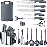 RAXCO Kitchen Set,7-Piece Cooking Utensils,5-Piece Kitchen Gadgets,6-Piece Knife set,Gray