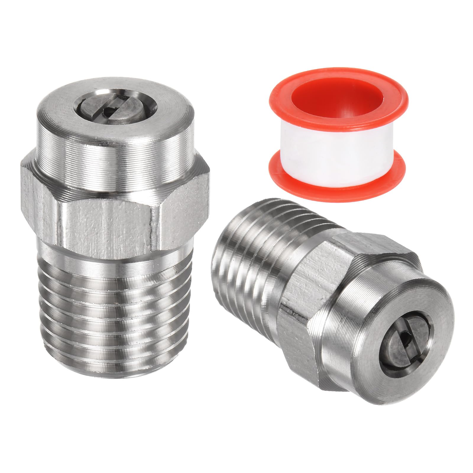M METERXITY 2 Pack Surface Clean Tips - 25 Degree 1/4" NPT Male #25055 Pressure Washer Nozzles Cleaner Nozzle Replacement, Stainless Steel with Sealing Tape for Water Guns (1.449mm Orifice)
