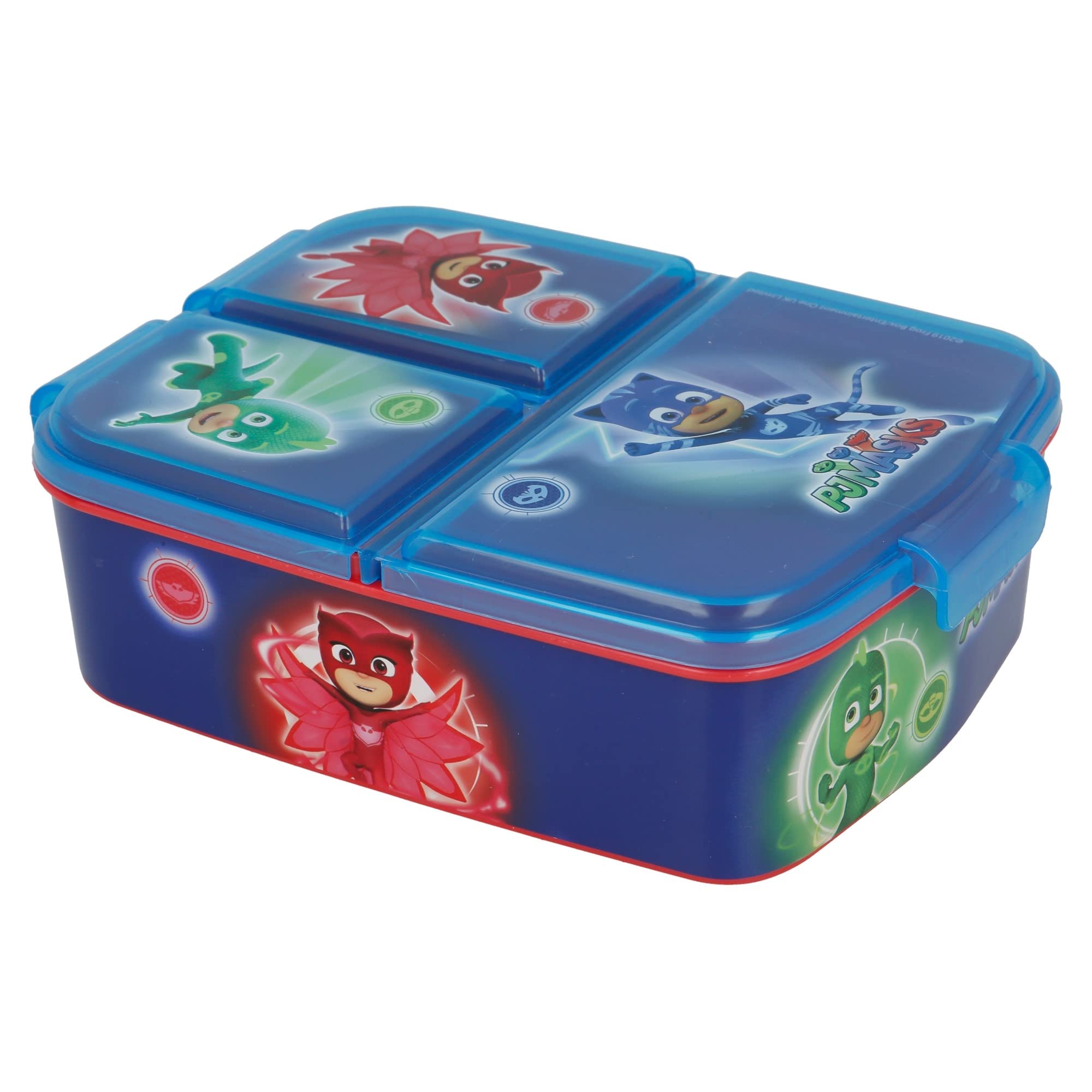 Stor PJ Masks Kids Childrens Multi Compartment Rectangular School Travel Lunch Food Box Sandwich Bento Container, BPA Free (Blue)