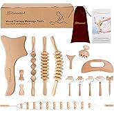 HanaWood 15 Pcs Wood Therapy Massage Tools Set Maderoterapia Kit Therapy Tools for Body Muscle Pain Relief Wooden Body Face Sculpting Tools Wood Roller Massager, Fascia Massage