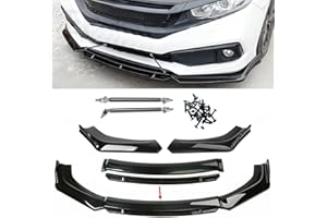 Universal Black Front Bumper Lip Chin Spoiler PP Front Bumper Lip Sopiler Wing Body with Adjustable 8"-11" Support Splitter R