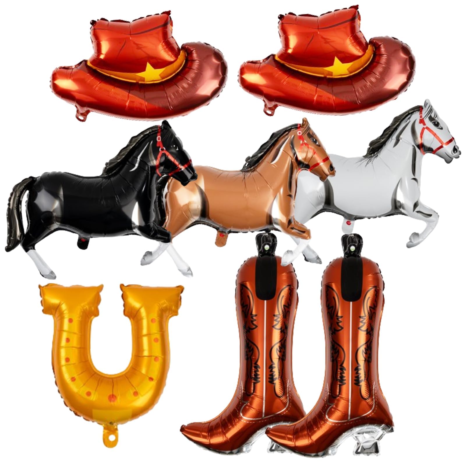 Photo 1 of 8Pcs Western Party Decorations Foil Balloons with Cowgirl Hat Balloons Boot, Horse Balloons and a U-shaped Foil balloon for Western Cowboy Rodeo Birthday Party Bachelor Party Wedding Decor Supplies