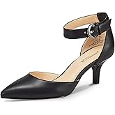 JENN ARDOR Women's Kitten Heel Pumps Ladies Closed Pointed Toe D'Orsay Ankle Strap Dress Stiletto