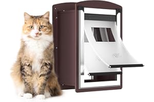 ALUMANI Cat Door for Wall, Cat Door for Interior and Exterior Wall, Pet Door with Double Magnetic Flaps, Double Lock Panels, Steel Frame and Telescoping Tunnel, Small, Coffee Color