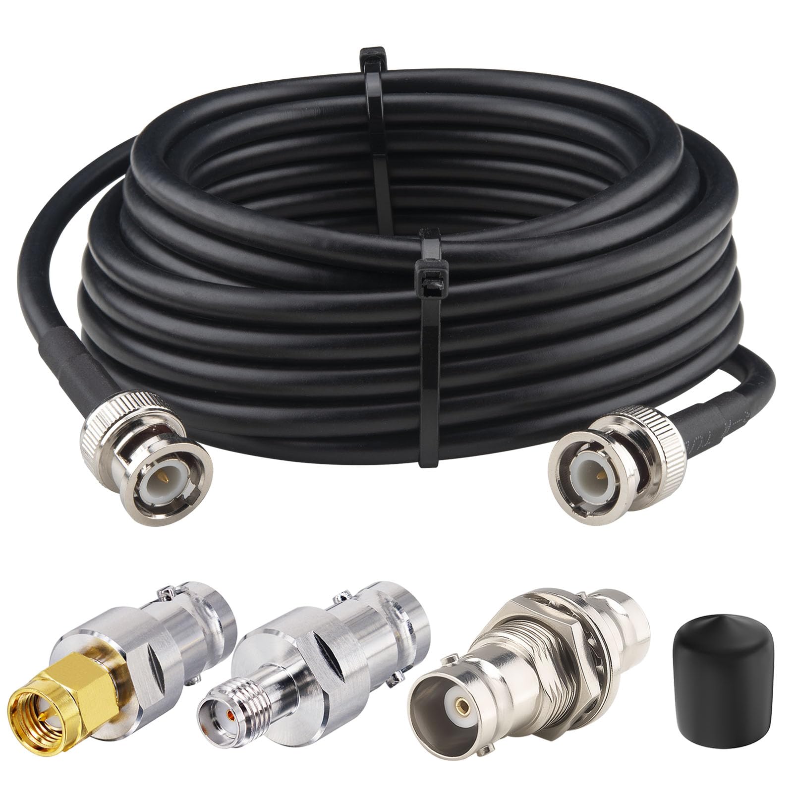 YILIANDUO BNC Male Cable 50 Ohm BNC Male to BNC Male SDI Extension Cable RG58 Coax Cable 5M + 4PCS BNC Female to SMA/BNC RF Adapter Kit for CCTV, Cameras and Video Equipments, HD-SDI/3G-SDI/4K-UHD
