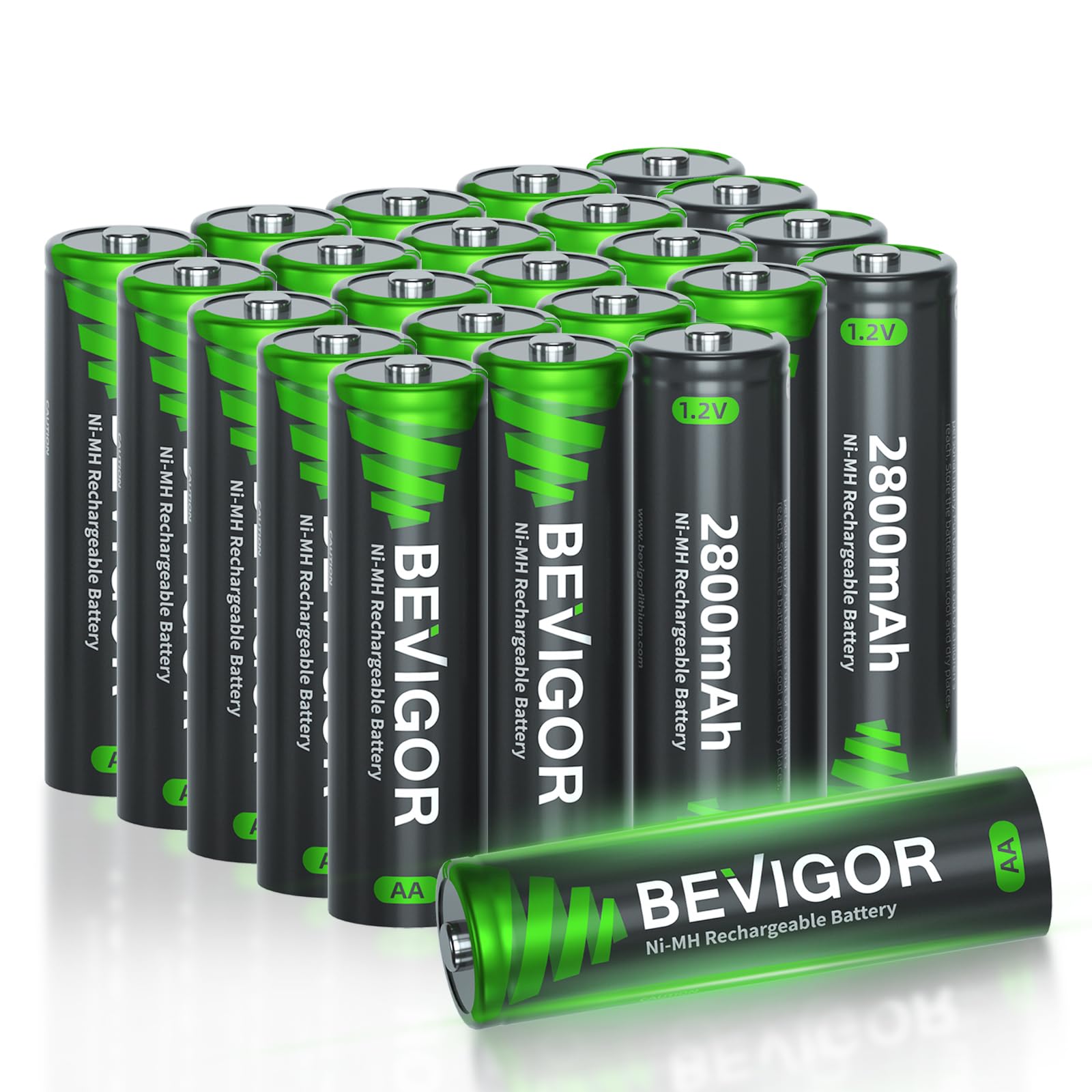 BEVIGOR AA Akkubatterien, 2800mAh 1.2V Akku hohe Kapazität AA NiMH wiederaufladbare Batterien, 24 Stück, vorgeladen