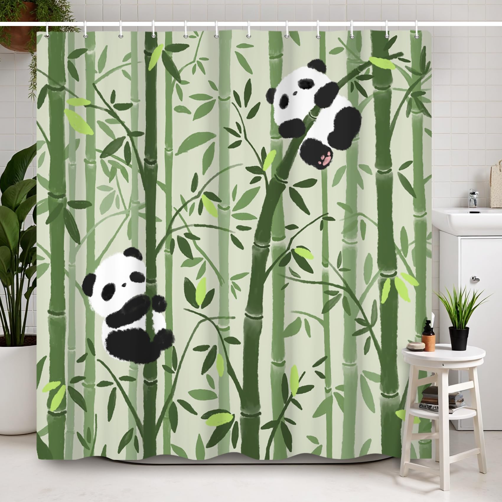 Ttincceer 180x180cm Cute Panda Shower Curtain Bamboo Forests Cartoon Panda Pattern Bathroom Curtain Mildew Resistant Black White Animal Shower Curtains Waterproof Bathtub Curtain — image 1