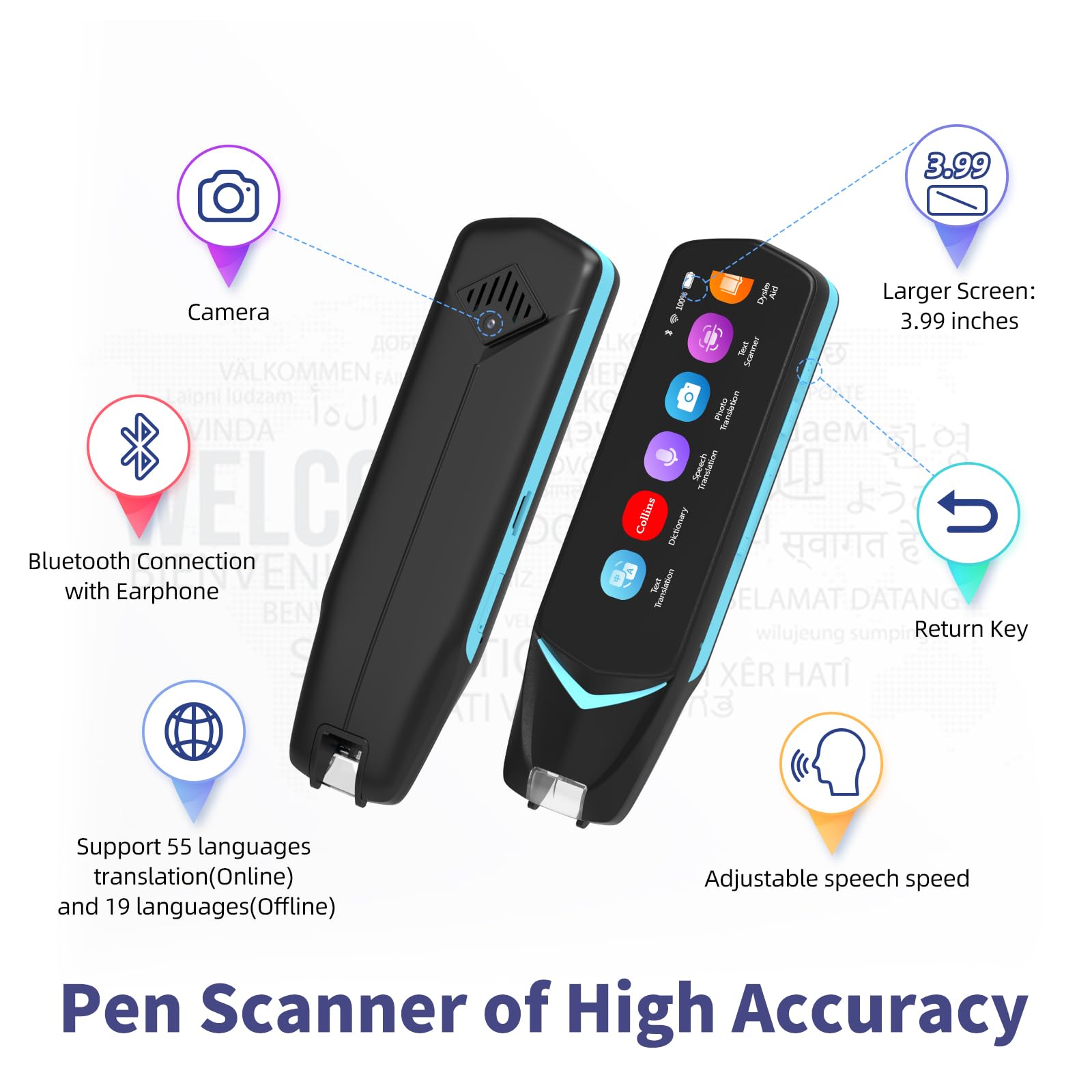 Reading Pen for Dyslexia,NEWYES Scan Reader Pen 4 Text to Speech Device Translator Pen, Photo Translation OCR 16GB Bluetooth Pen Scanner for Students Adults (AS1505)