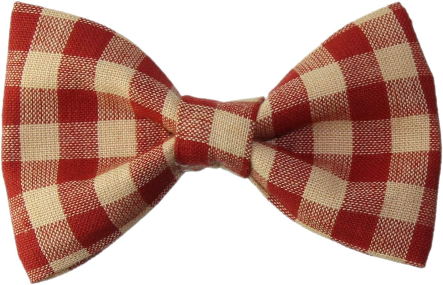 Boys Red/Beige Plaid Clip On Cotton Bow Tie Novelty Bowtie