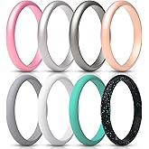 ThunderFit Women's Silicone Wedding Ring Sets, Thin and Stackable Rubber Wedding Bands, 2.6mm Wide, 2.1mm Thick, Variety Multipack 1/4/6/7/8/9