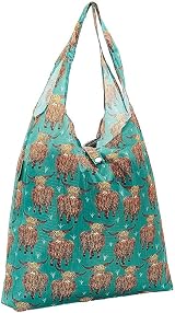 ECO CHIC Highland Cow Teal Lightweight Foldable Shopping Bag 12L 15kg view 5