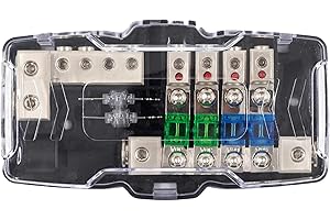 Orvac 0-4 GA 4 Circuit HD Fuse Power Distribution Block wGround Buss for Campers, Cars, Audio, Stereos 30A 60A 80A with Red LED Indicator